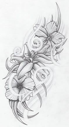 a tattoo design with flowers on it