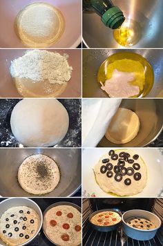 there are many different pictures of food being made in the same pan as they are cooking