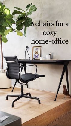 an office desk with a chair next to it and the words decoart on top