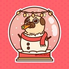 a cartoon dog in a snow globe with carrots