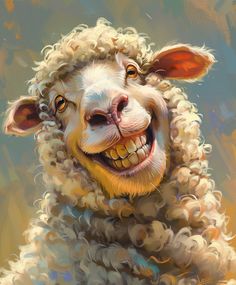 a painting of a sheep smiling for the camera