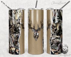 the tumbler is decorated with deer's head and antlers