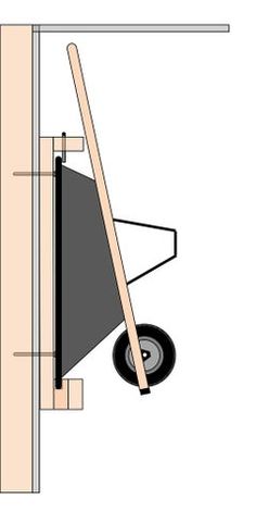 an illustration of a wheelbarrow attached to the side of a building with wheels