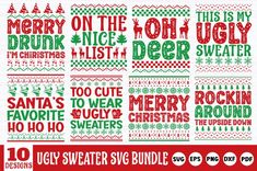 ugly sweater svg bundle for cricut and silhouettes, includes christmas sayings