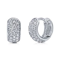 These huggie earrings will be the talk of the town as soon as you step out. Crafted with sterling silver, rhodium plated, stamped 925, nickel free. Set with premium quality 0.69 carat total (1.5mm) round cubic zirconia in pave setting. Earrings measure 0.2" in width, 0.5" in diameter. Hinged snap backs. Tegucigalpa, Talk Of The Town, The Talk, Zirconia Earrings, Pave Setting, Sterling Silver Hoop Earrings, Huggie Earrings, Snap Backs, Accessories Jewelry Earrings