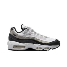 The Nike Air Max 95 Is The Iconic Air Max Running Shoe From 1995. Since Its Debut, The Air Max 95 Has Been A Phenomenon Around The Globe, Seemingly Gaining More Fans Each Year. Originally Designed By Nike’s Sergio Lozano, The Air Max 95 Is Most Famous In Its Original “Neon” Colorway, Which Features A Gradient Colorblock Of Thin, Wavy Panels That Go From White At The Mesh Lining Near The Laces To Black At The Midsole. Neon Green Details Add Contrast Against The Neutral Tones, Offering Standout St Airmax 95, Green Details, Shoes Nike Air, Nike Air Max 95, Air Max 95, Nike White, Shoes Nike, Casual Shoes Women, Running Shoe