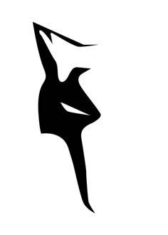 an abstract black and white silhouette of a woman's head with her hands in the air