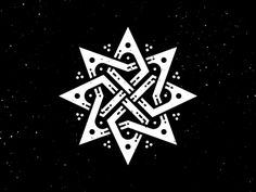 an intricate design on a black background, with white stars and dots in the center