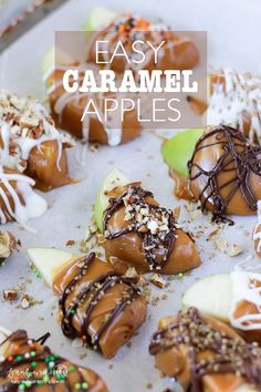 caramel apples with chocolate drizzle and sprinkles