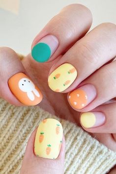 Kawaii Spring Nails, Korean Easter Nails, Gel Nails Ideas Korean, Spring Nails Korean, Nail Paint Korean, Nail Paint Ideas For Short Nails, Korean Nails Acrylic, Nails Cute Korean, Gel Nails Korean