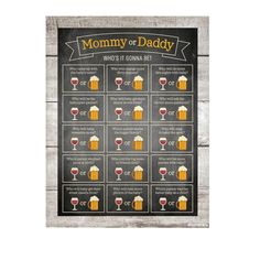 a chalkboard poster with the words mommy or daddy who's it going be