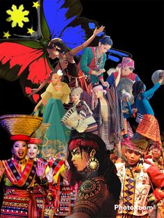 a collage of people dressed in colorful costumes