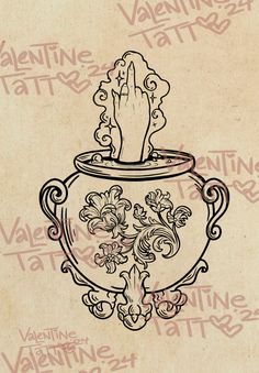 a drawing of a vase with flowers in it