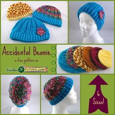 four different hats are shown with the words,'crocheted beanie '