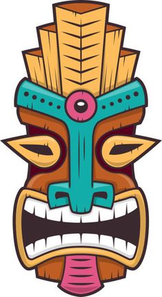 a tiki mask with teeth and eyes