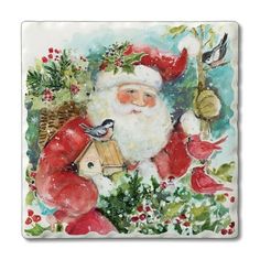 Thirstystone "Santa's Friends" 1 Pack Multicolor Single Absorbent Stone Tumbled Tile Coaster. Manufactured in the USA of absorbent stone to absorb excess condensation from beverages. Cork backing protects your surfaces from scratches and stains. Features a tumbled tile edge giving it that classic yet rustic appearance. Coaster measures 4 inch by 4 inch allowing for a larger glass or cup to be placed on them. This Single Coaster fits perfectly in a plant or basket to be given to friends and famil Tile Edge, Friends Set, Tile Coasters, Stone Coasters, Tumbling, Drink Coasters, Hostess Gifts, Cork, Stoneware