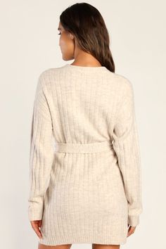 There's nothing better than falling leaves, pumpkin spice, and the Lulus Wishing on Winter Cream Cable Knit Mini Sweater Dress! Ultra soft and comfy cable knit shapes this seasonal dress that has a crew neckline and relaxed bodice, framed by long sleeves. The bodycon silhouette features a tying sash at the waist before falling to a figure-skimming mini hem. Contrasting ribbed knit accents the neckline and hemline. Fit: This garment fits true to size. Length: Mid-thigh. Size medium measures 32.5" Fall Cable Knit Sweater Dress, Fall Chunky Knit Crew Neck Sweater Dress, Fall Crew Neck Sweater Dress In Soft Knit, Fall Soft Knit Sweater Dress With Crew Neck, Cozy Knit Sweater Dress For Loungewear, Fall Crew Neck Soft Knit Sweater Dress, Fall Crew Neck Sweater Dress For Layering, Cozy Cable Knit Dresses For Fall, Ribbed Knit Sweater Dress For Loungewear