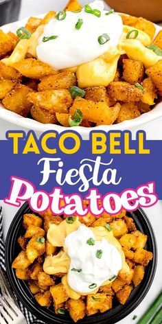 two bowls filled with taco bell fiesta potatoes