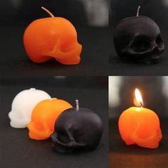 four different types of candles with skulls on them