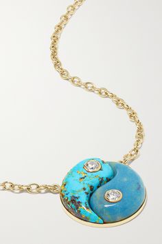 Retrouvaí's 'Yin Yang' necklace is inlaid with vibrant turquoise and trolleite in the shape of the traditional Chinese symbol of balance its named after. Handmade from 14-karat gold, it's strung on a delicate chain and dotted with a pair of diamonds. Sapphire Necklace Gold, Symbol Of Balance, Morganite Necklace, Yin Yang Necklace, Malachite Necklace, Sparkly Jewelry, Tourmaline Necklace, Emerald Necklace, Necklace Pendants