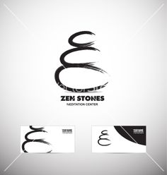 the logo for zem stones meditation center, with business cards and envelopes on it