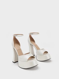 Comfortable Wedding Heels, Charles And Keith Shoes, Wedding Platform, White Platform Heels, Wedding Shoes Platform, White Platform Sandals, White High Heels, Dior Sandals, White Platform