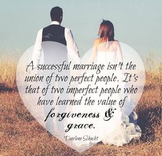 a man and woman holding hands in front of a heart shaped frame with the quote, marriage isn't the union of two perfect people