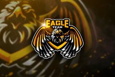 the eagle team logo is shown on a dark background with yellow and black colors, as well as an eagle's head