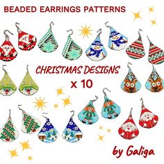 the pattern for christmas earrings is shown in different colors