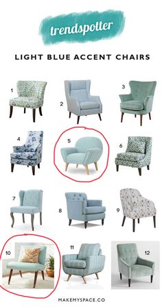 blue accent chairs with the words trend spot light blue accent chairs in different styles and colors