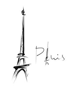 the eiffel tower in paris, france is drawn with black and white ink