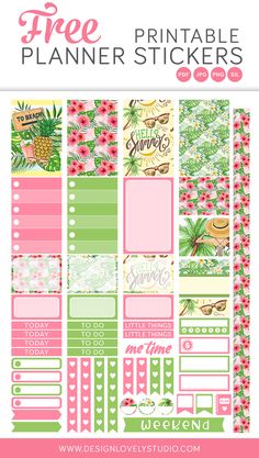 the printable planner stickers are pink, green and white with flowers on them