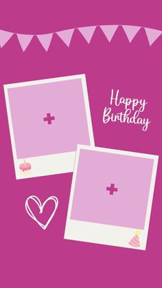 two pictures with the words happy birthday on them and a heart next to one another