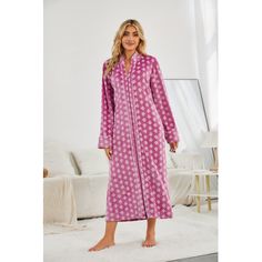 Sleepwear Women's Zipper Front Robe Full Length Duster Color: Pink, Size: XXL | Bungalow Rose Girl Mid-Calf Bathrobe w / Pockets Polyester | 44 H in | Wayfair Pink Bungalow, Fun Dresses, House Night, Rose Clothing, Rose Girl, House Dress, Rose Color, Sleepwear Women, Bungalow Rose