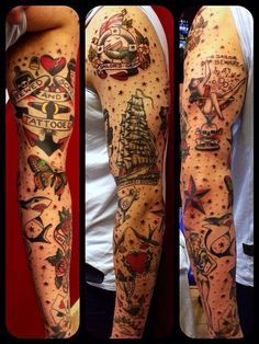 some tattoos that are on the arm and leg, all with different things in them