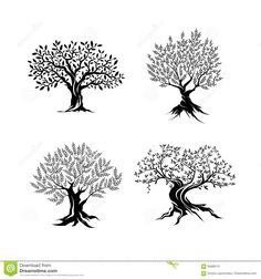 four stylized trees with different branches