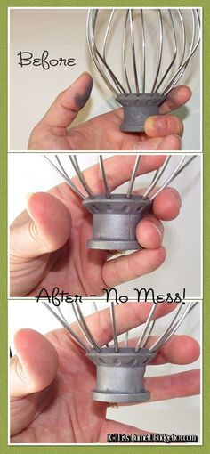 three pictures showing how to use a whisk