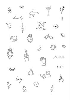 the back side of a black and white poster with various symbols