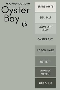 the color scheme for oyster bay is shown in black, white and grey colors with different font