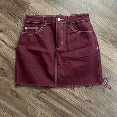 Forever 21 Maroon Jean Skirt. Size Small. In Perfect Condition, Never Worn. Length Is 14” From Top To Bottom. Casual Burgundy Lined Skirt, Casual Burgundy Mini Skirt For Spring, Casual Burgundy Mini Skirt, Casual Burgundy Summer Skirt, Maroon Jeans, Burgundy Jeans, Forever 21 Skirts, Jean Skirt, Forever 21