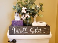 Toilet Caddy, Cheap Decorations, Restroom Ideas, Drawers Repurposed, Wood Toilet Paper Holder, Farmhouse Bathrooms, Bathroom Box, Sign Sayings, Bathroom Storage Boxes