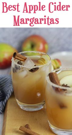 two glasses filled with apple cider margaritas