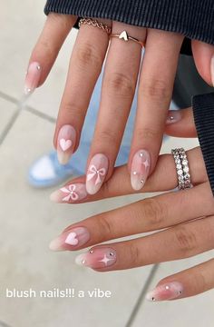 Heart Nail, Colorful Nails, Her Nails, Blush Nails, White Nail, Girls Nails, Heart Nails, Pretty Acrylic Nails, Nail Arts