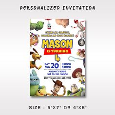 an image of a birthday party with cartoon characters on the front and back of it