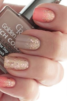 Manicured Nails, Gold Glitter Nails, Ombre Nails Glitter, Fall Nail Art Designs, Manicure Gel, Spring Nail Art, Fall Nail Art, Orange Nails