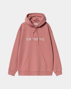 Color: Dusty Rose / Moonbeam - The Women's Hooded Carhartt Sweatshirt is made from heavyweight polycotton jersey with a brushed, fleece-like backing. It also has a regular fit. An embroidered Script Logo appears across the chest. _* 100% Cotton, Regular fit, Garment-washed, Kangaroo pocket, Embroidered Script Logo Carhartt Sweatshirt, Carhartt Sweatshirts, Carhartt Logo, Carhartt Hoodie, Black Hood, Carhartt Work In Progress, Carhartt Women, Man Logo, Embroidered Hoodie