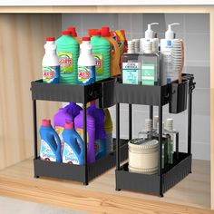 PRICES MAY VARY. 【Get 200% Storage Space】Our under sink organizers make the most of that often overlooked area beneath your sink. By utilizing vertical space, you'll get double the storage space and transform clutter into calm, organized bliss. the double-layer design helps you store more items in the same space. The storage organiser could hold dish-washing liquid, shampoo, shower gel, cosmetics, etc. Making bottles more orderly under the sink. The package includes large and medium basket, the medium one is suitable for the narrow space 【Sturdy & Stable】Our under sink organizer are crafted from premium-grade ABS. The support tube made of pecial load-bearing materials (not plastic)，which made the storage more stable and not easy to deteriorate，it can withstand 66 pounds! This ensures that Under Sink Storage Kitchen, Easy Bathroom Decor, Storage Under Sink, Hanging Cups, Kitchen Cabinet Organizers, Tile Ideas Bathroom, Shelf For Bathroom, Under Sink Organizer, Cabinet Organizers