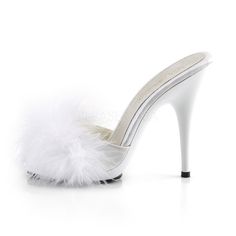 5" (12.5cm) Heel, 3/8" (1cm) Platform Marabou Sandal Cushioned Foot-bed US Woman's Sizes 11 or 12 White Email us with any questions Return accepted within 30 days of purchase Please Protect the retail box with bag/box or paper & include all protective packaging  PLEASE DO NOT WRAP TAPE AROUND RETAIL BOX AND STICK A LABEL ON IT. RETURNS received without meeting these requirements will be charged a 20% restocking fee Returns are processed within 5 business days after receiving your return. We'll s 1920s Shoes, Alternative Shoes, Single Sole Heels, Festival Shoes, Punk Boots, White Wedding Shoes, Gorgeous Heels, Designer High Heels, Gogo Boots