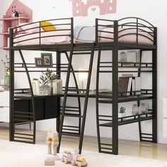 a bunk bed with stairs and desk in the corner for children's playroom