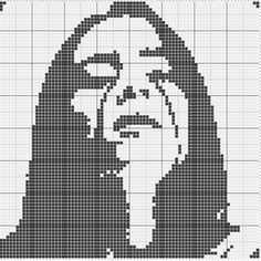 the face of jesus is depicted in black and white pixellated squares on a gray background